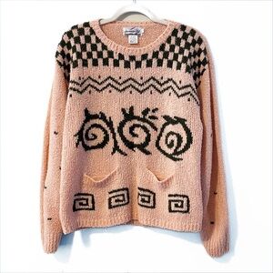 Vintage | Jessica Ltd. | 80s Patterned Knit Sweater Swirl Geometric